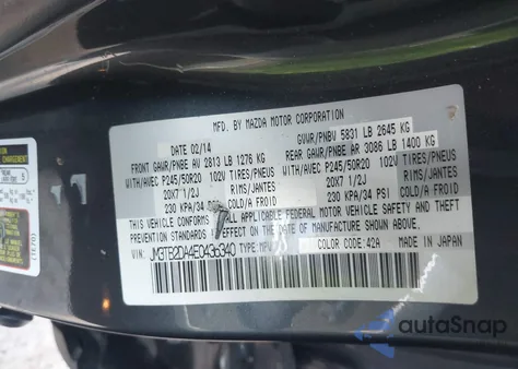 2014 Mazda Cx-9 Grand Touring z USA, uszkodzony, nr VIN JM3TB2DA4E0436340